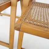 Pair of vintage folding chairs in beech and canework. Italy 70s