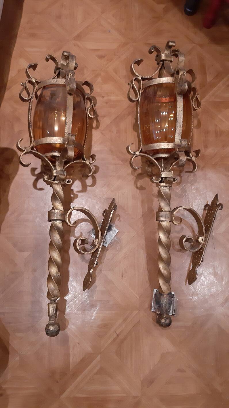 Pair of wrought iron torches