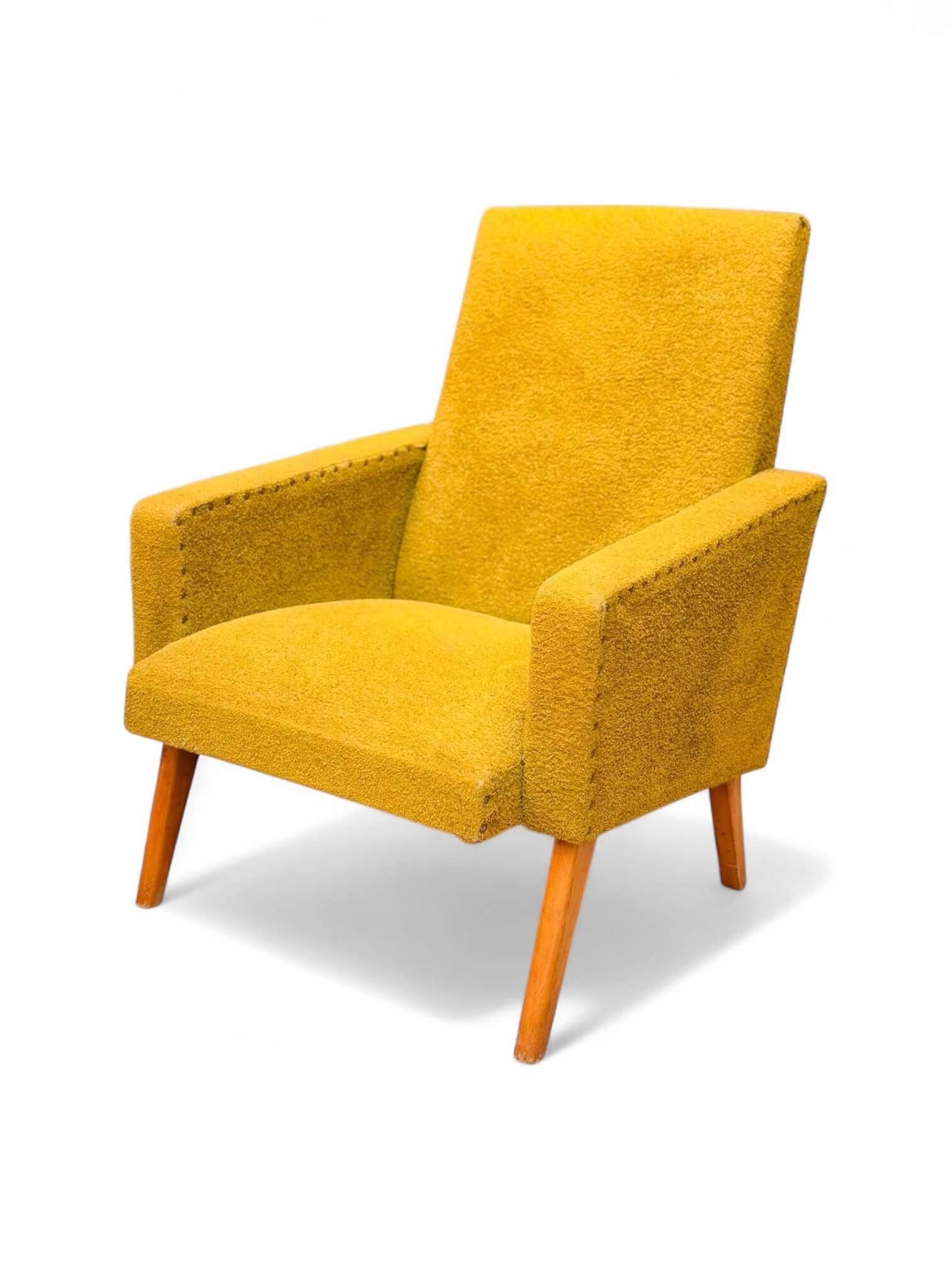 Vintage 60s armchair in cumin yellow terry fabric