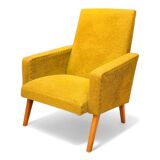 Vintage 60s armchair in cumin yellow terry fabric