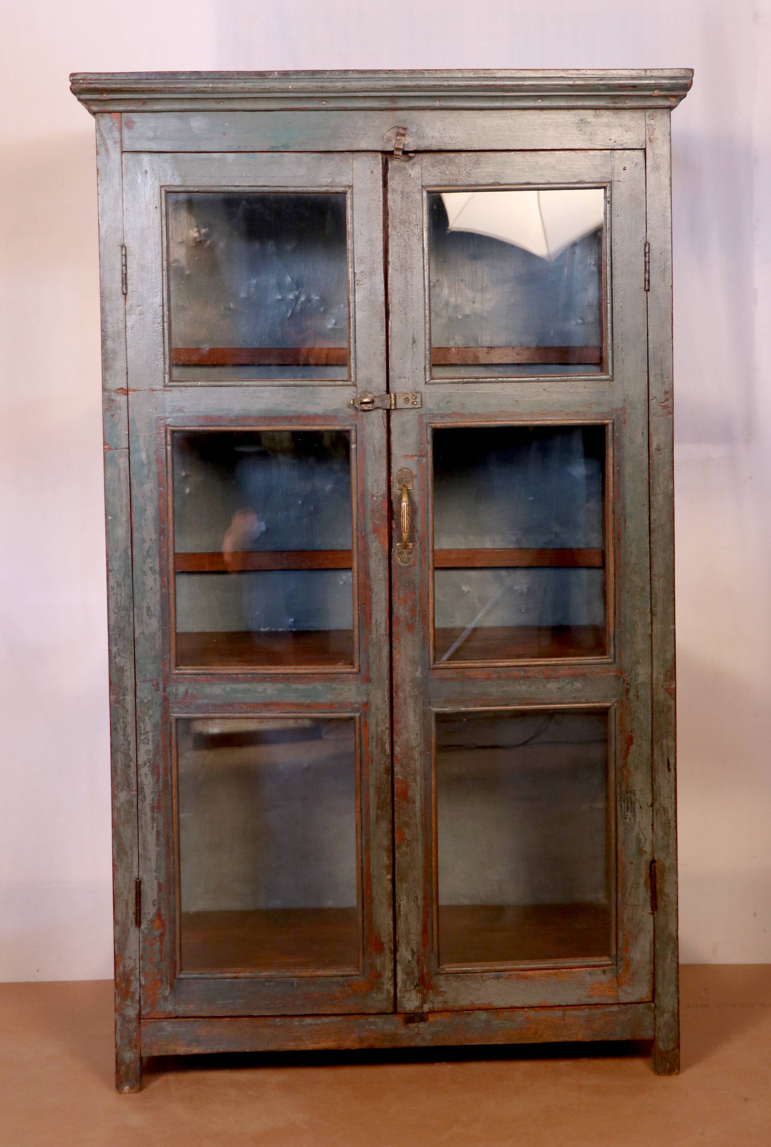 Antique Burmese teak sideboard with original blue-grey patina