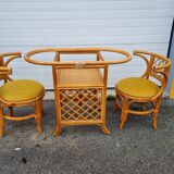 Rattan table and 2 armchairs