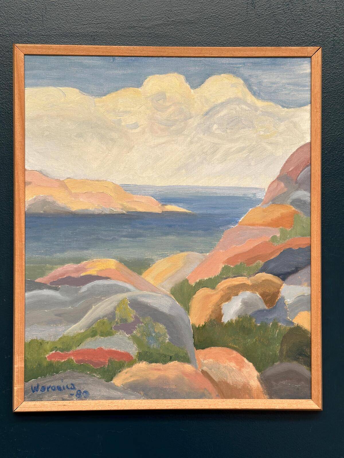Original Swedish Oil on Canvas – “Coast” by Weronica – Dated 1980 – Vintage