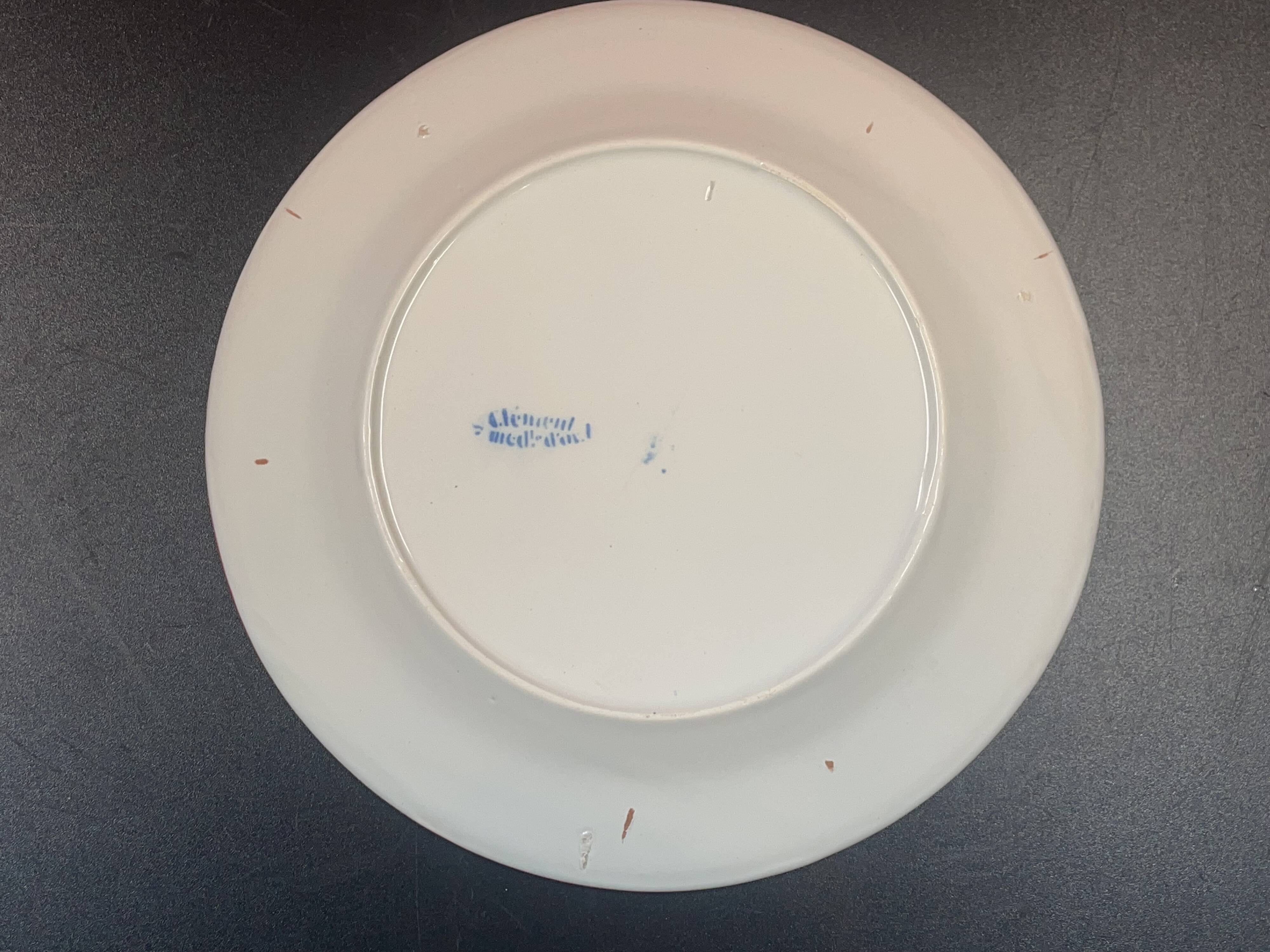 Old Eastern Earthenware Plate St Clément Gold Medal, Basket of Flowers