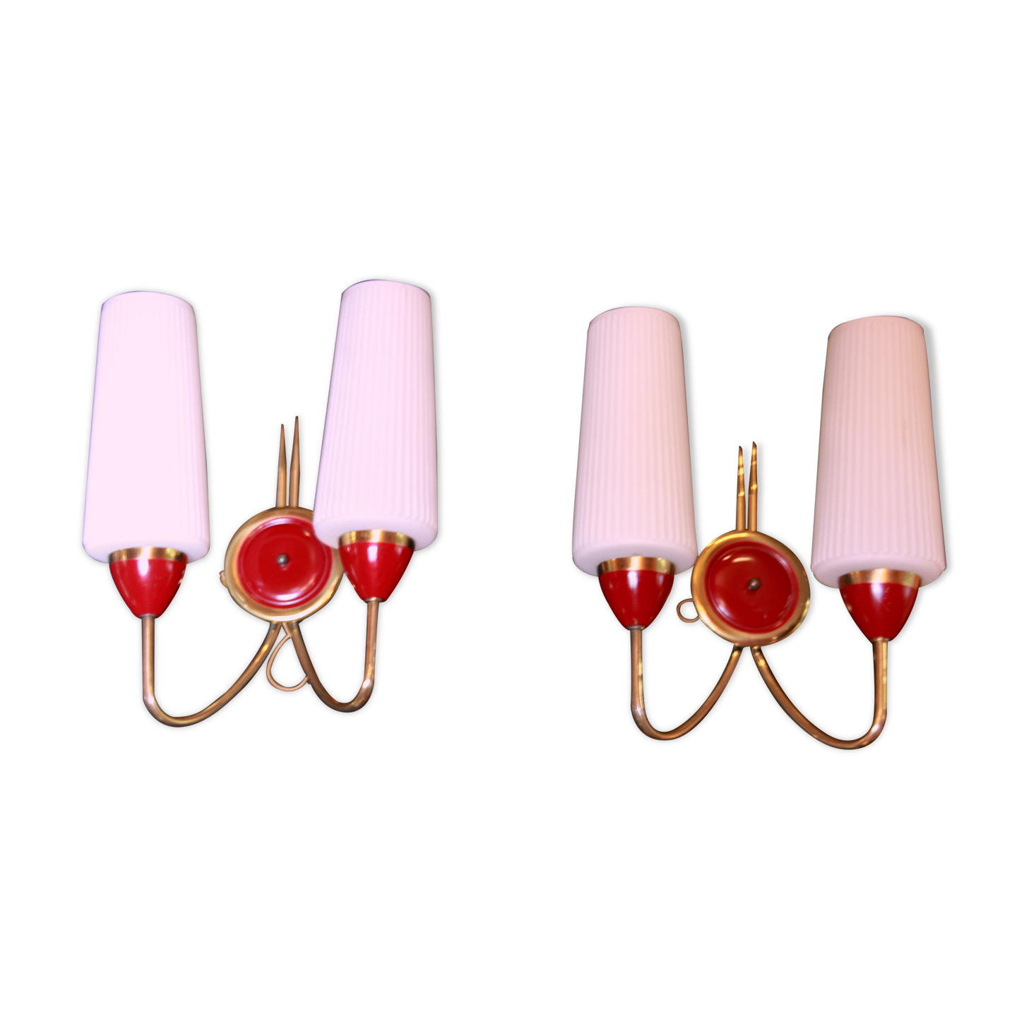 Red and brass pair of sconces Maison Arlus