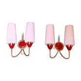 Red and brass pair of sconces Maison Arlus