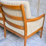 Canapé 3 places Mid-Century Design Scandinave Teck et Tissu