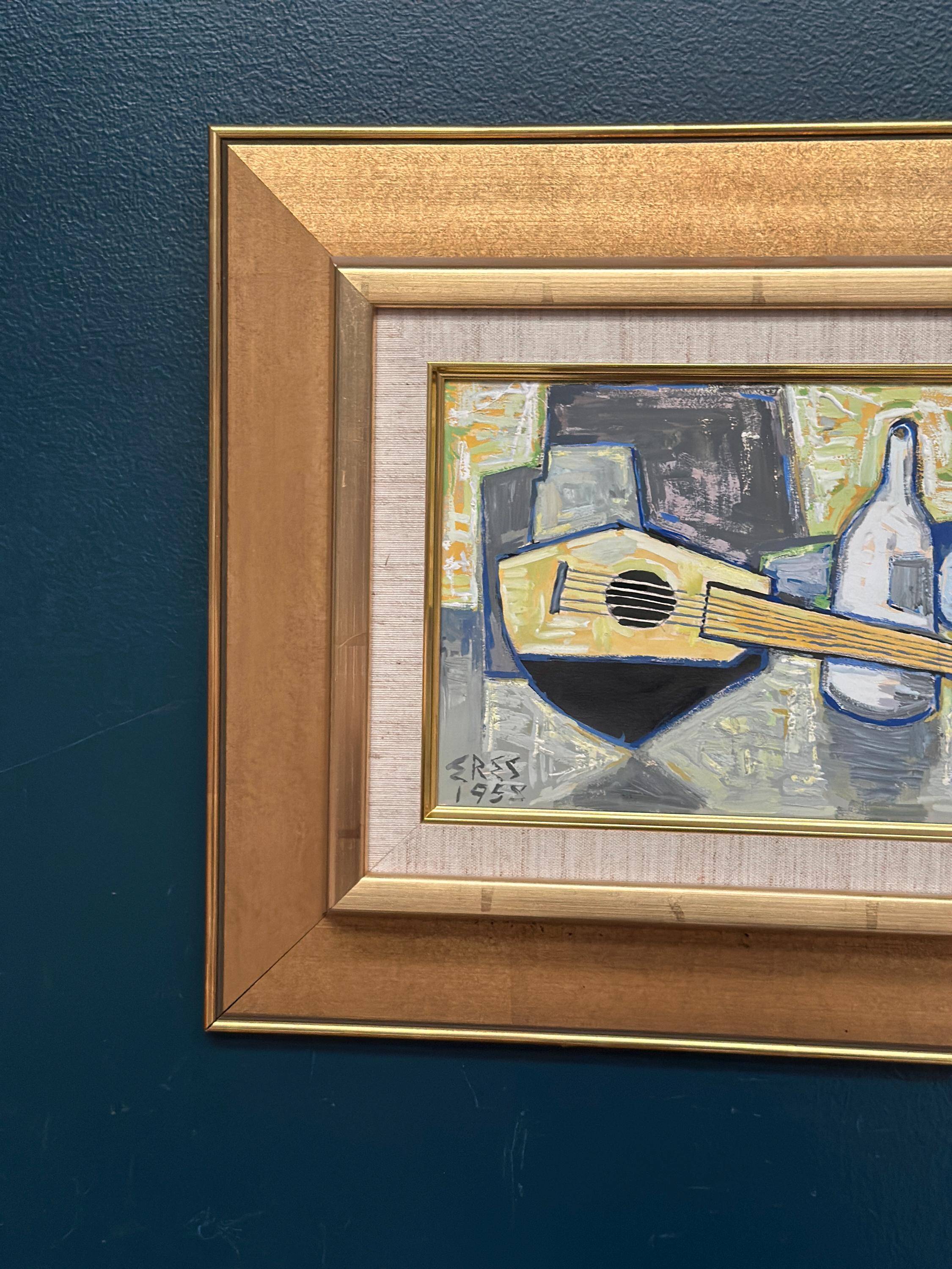 Original Swedish Oil on Panel – “Still Life with Lute” by Arnold Eres