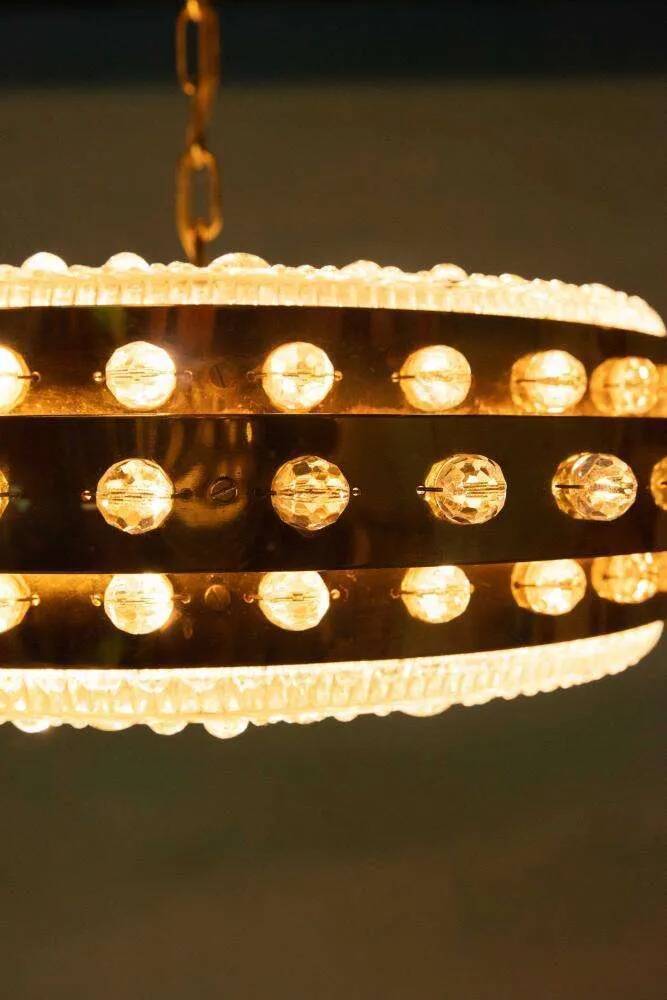 Midmod glass and brass suspension, Orrefors Sweden