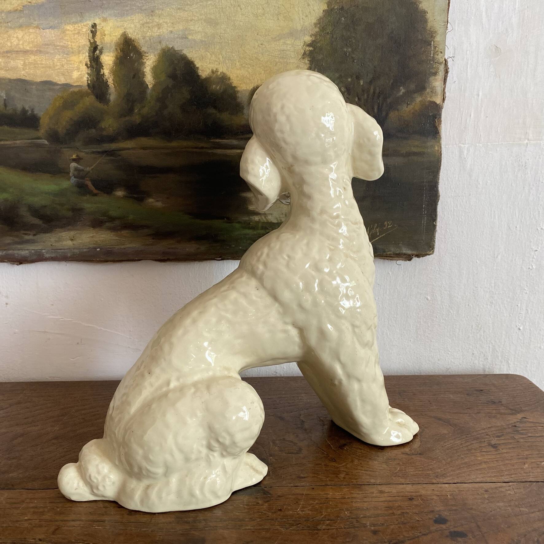 Large poodle, glazed ceramic dog, 1920s-30s