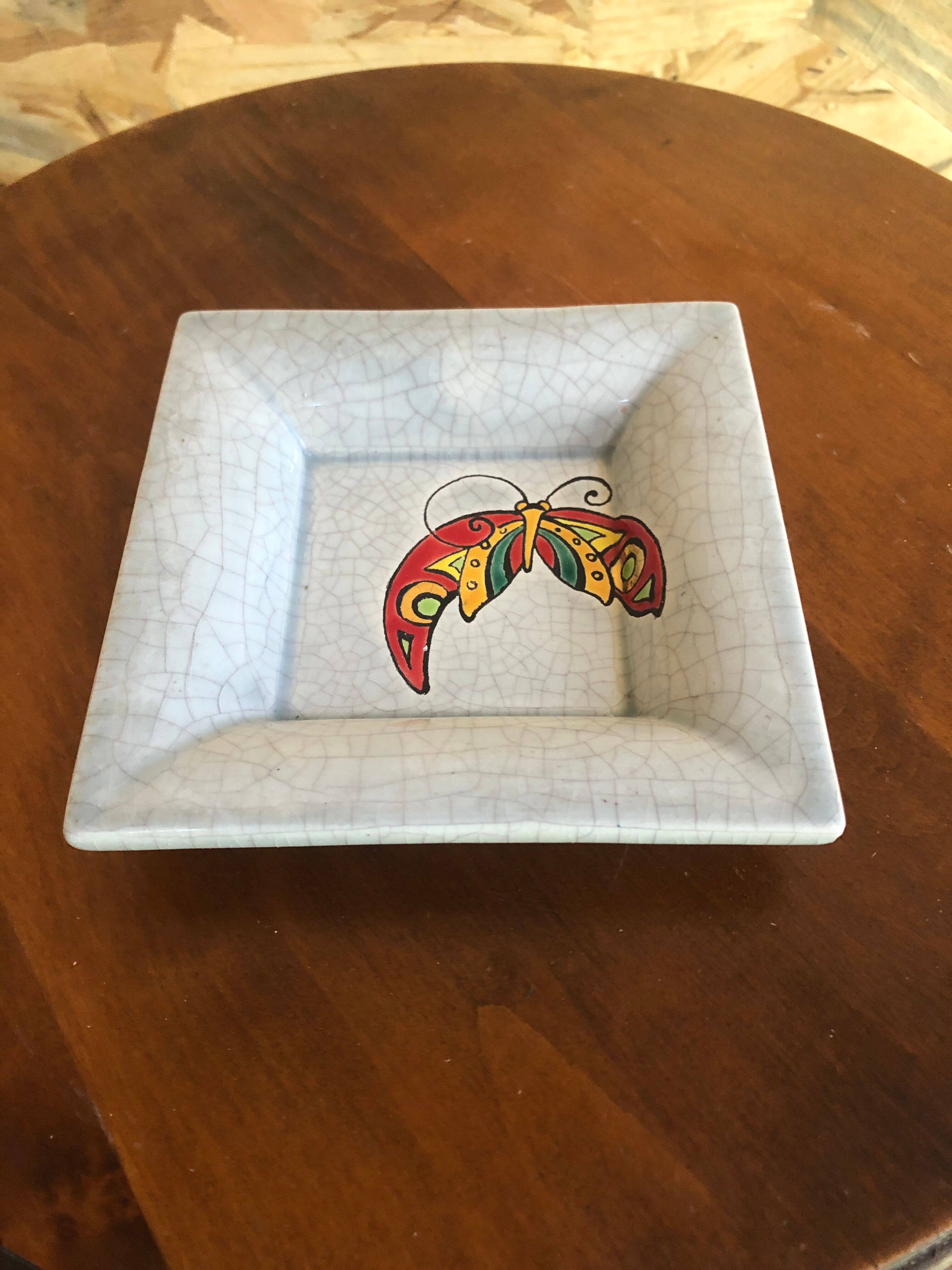 Old empty ashtray emaux de longwy district 1790 ceramic cracked vintage
