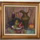 Russian still life with fruits and jug, oil on canvas signed 1986