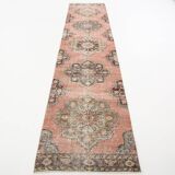 3x13 Pale Red Vintage Runner Rug, 85x388Cm