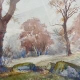 Watercolor painting signed A. Jaffoux "Landscape of undergrowth" with frame