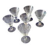 6 small stemmed glasses in the shape of a chalice, engraved decoration. Art Deco period.