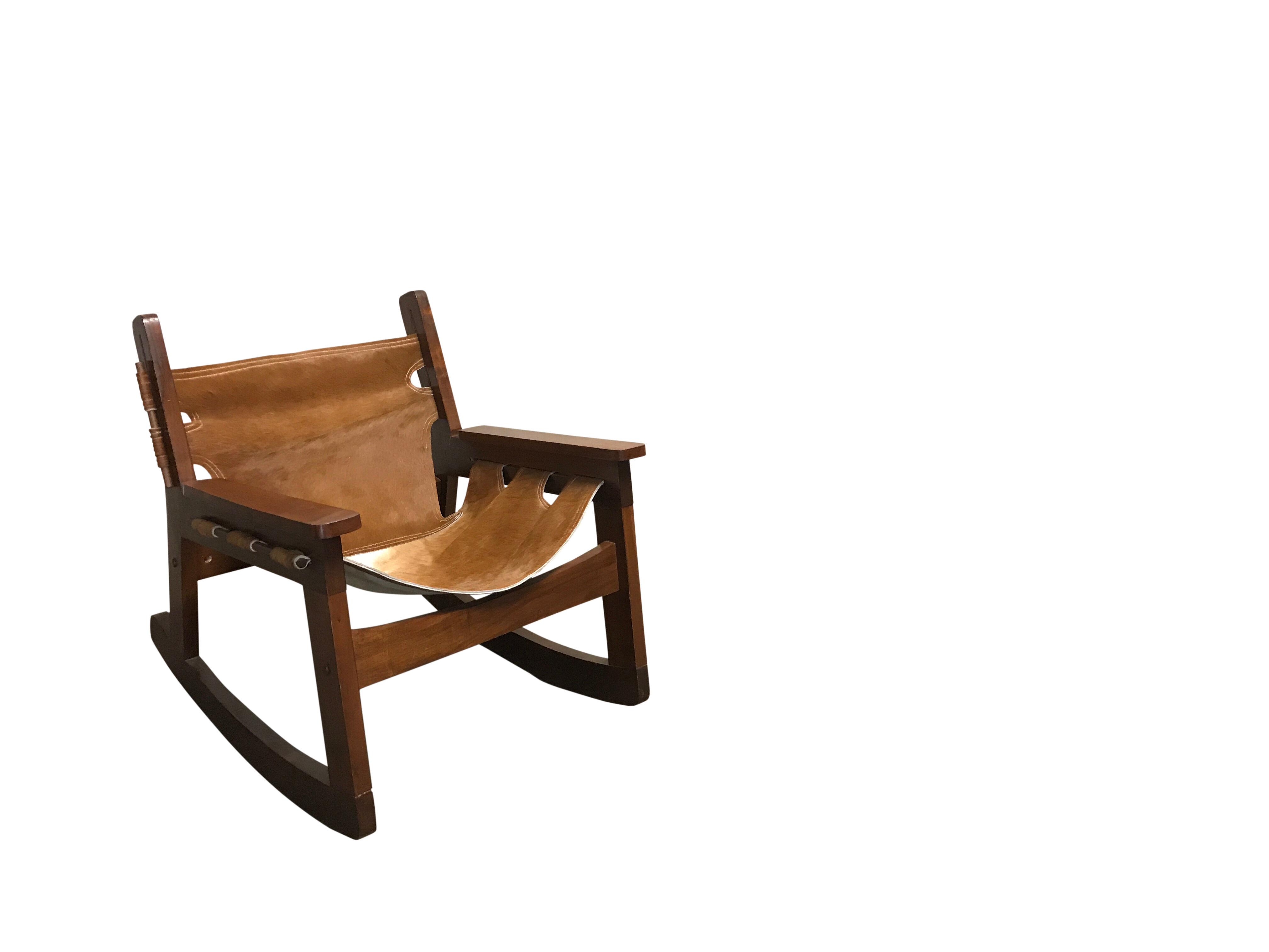 Vintage brazilian cowhide rocking chair, 1950s