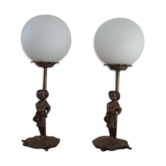Paire de lampes art deco en bronze doré