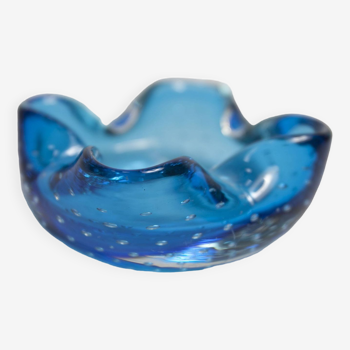 Cendrier murano bleu à bulle 9 x 9 cm