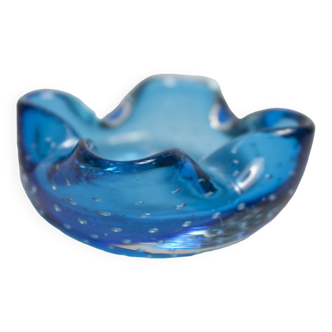 Cendrier murano bleu à bulle 9 x 9 cm