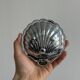 Silver metal butter dish with lid and matching spoon