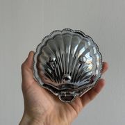 Silver metal butter dish with lid and matching spoon