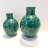 Pair of Handcrafted Green Ceramic Vases by Fanciullacci, Italy