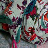 Large reversible cotton velvet quilt with patterns and plain