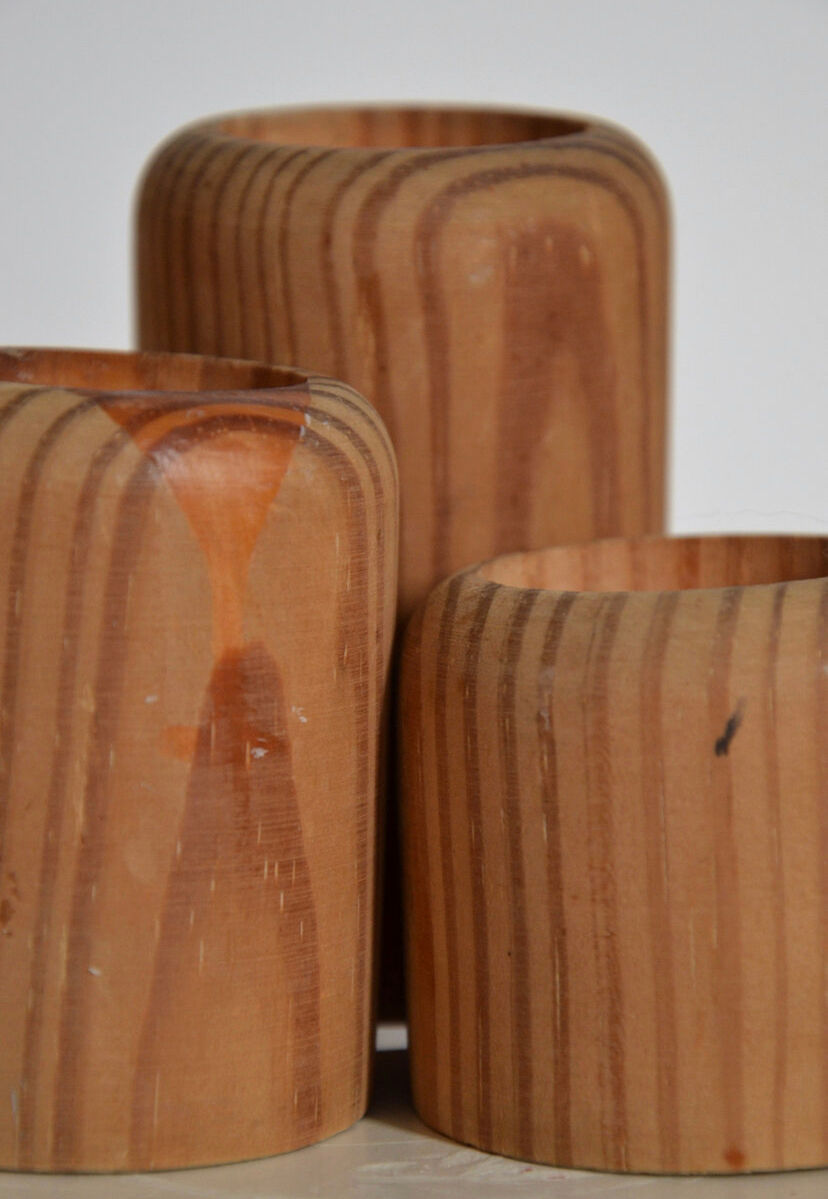 Trio of vintage Scandinavian wooden candle holders