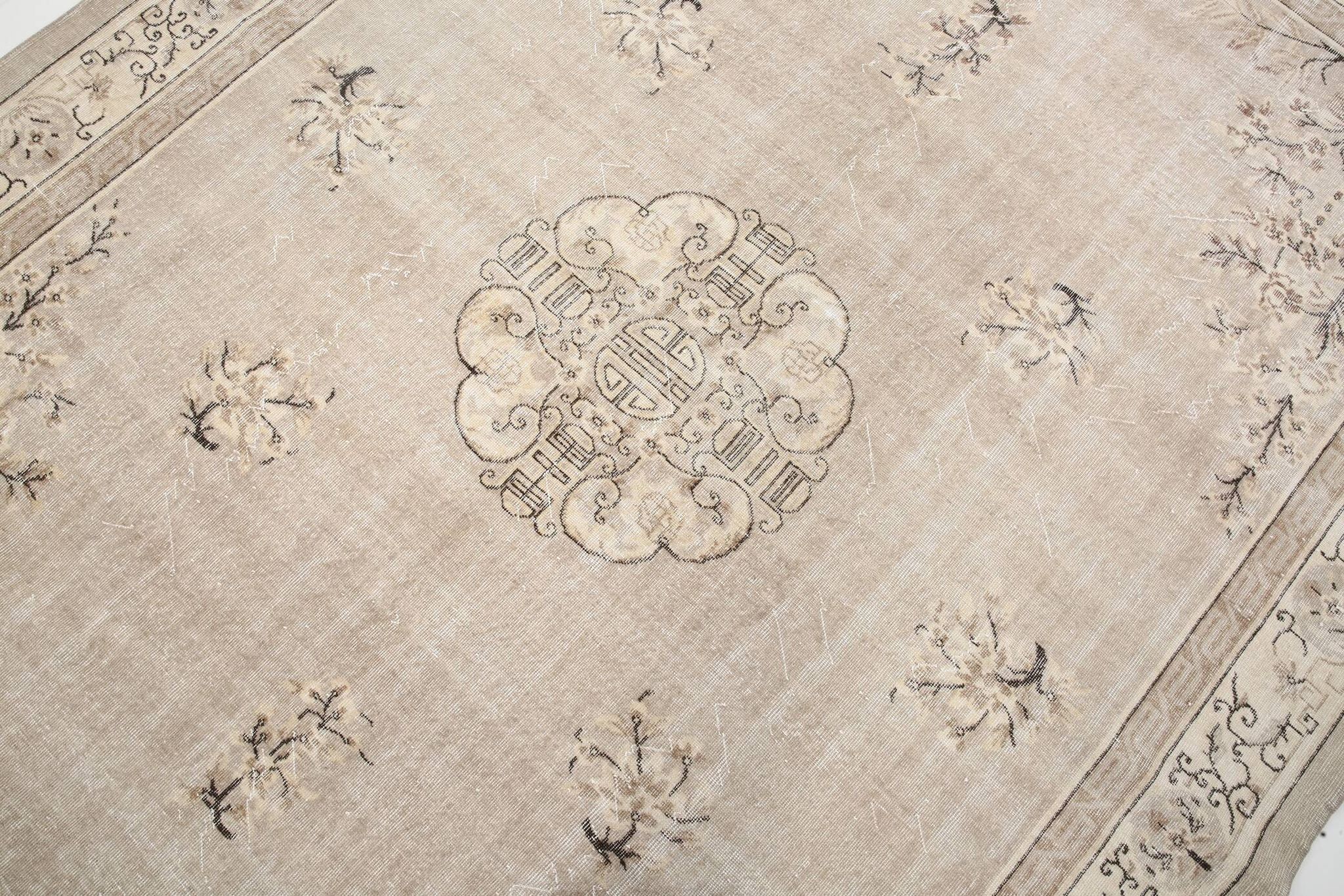Grand Tapis Oriental Vintage Beige, Tapis Chinois Ancien, 260x342 Cm