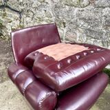 Paire de fauteuils capitonnés en skaï aubergine