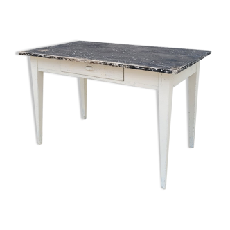 Old patinated bistro table with one drawer - 1m20