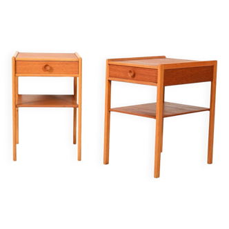 Pair of Scandinavian bedside tables from the 1950s–60s with carved handle