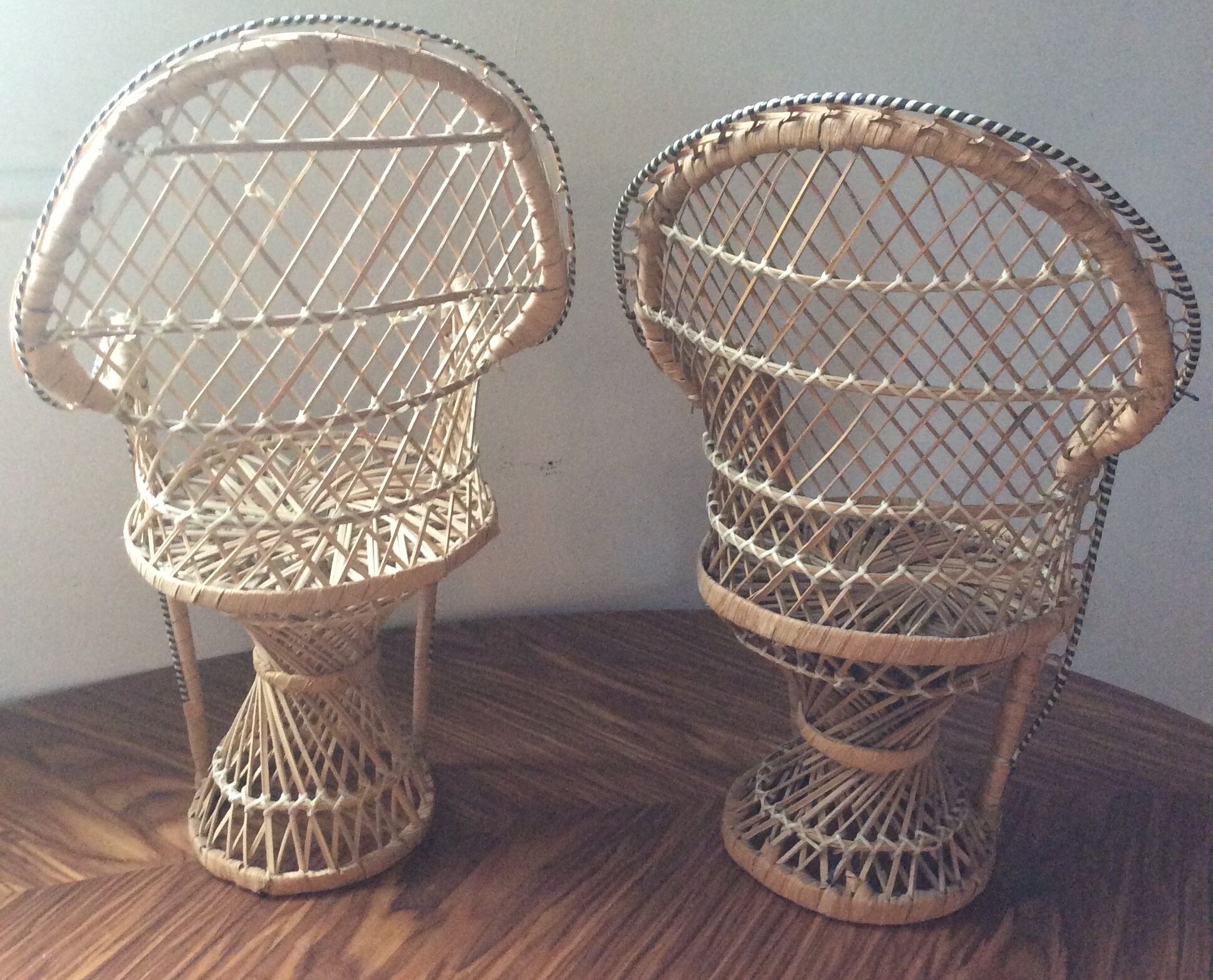 Pair of miniature Emmanuelle rattan armchairs