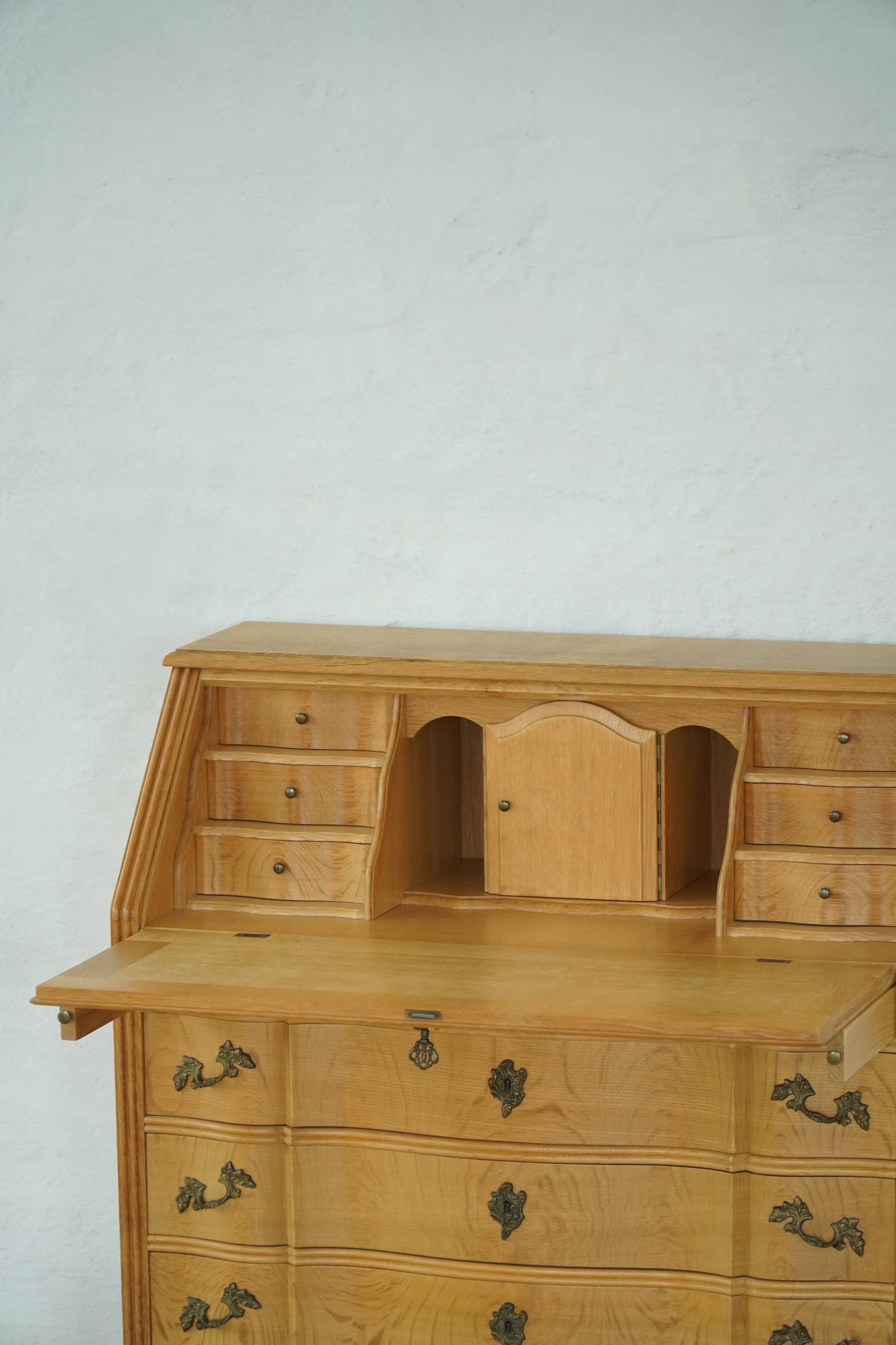 Modern Danish oak secretary with drop-down front, mid-20th century, 1960s.