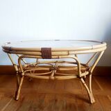 Table basse en rotin vintage 1970