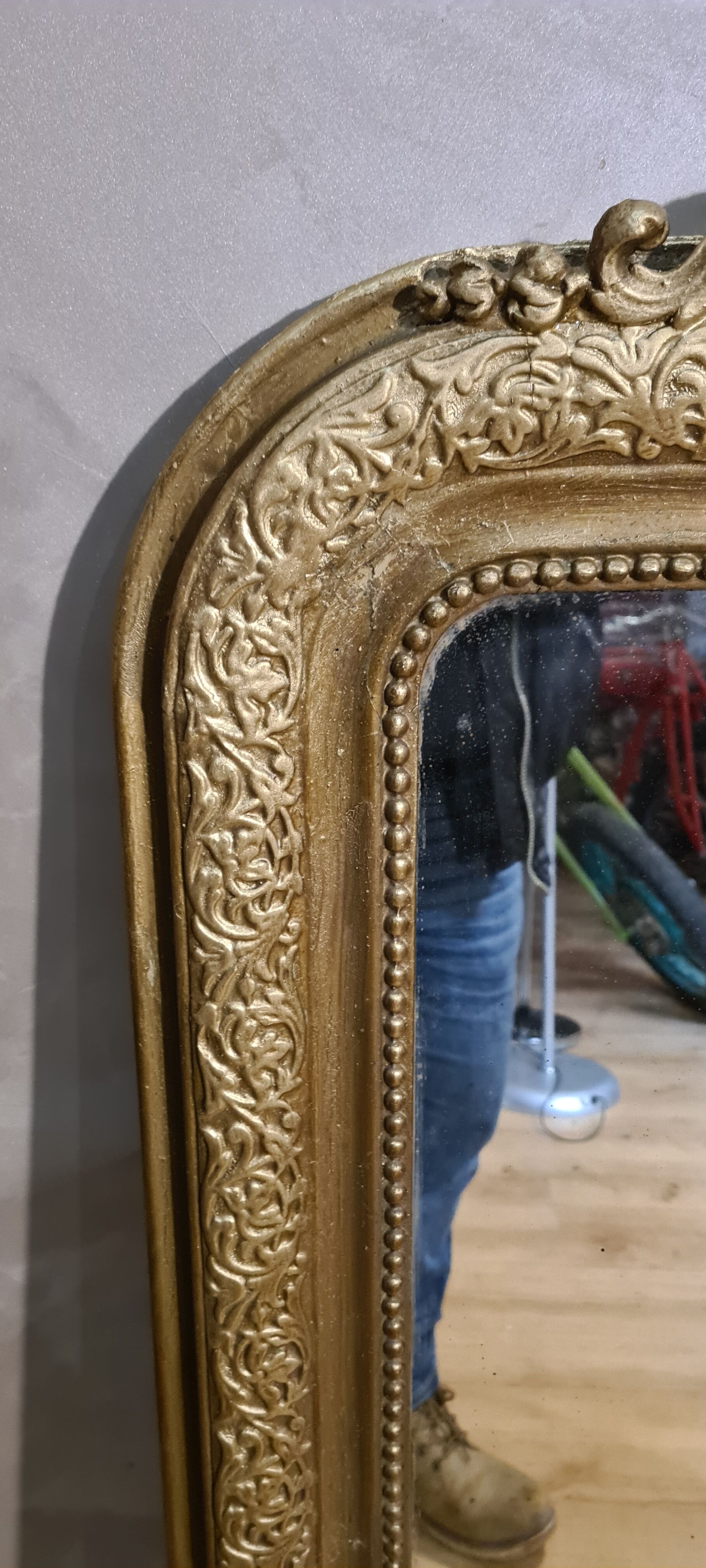 Old Louis Philippe style mirror in gilded wood with pediment
