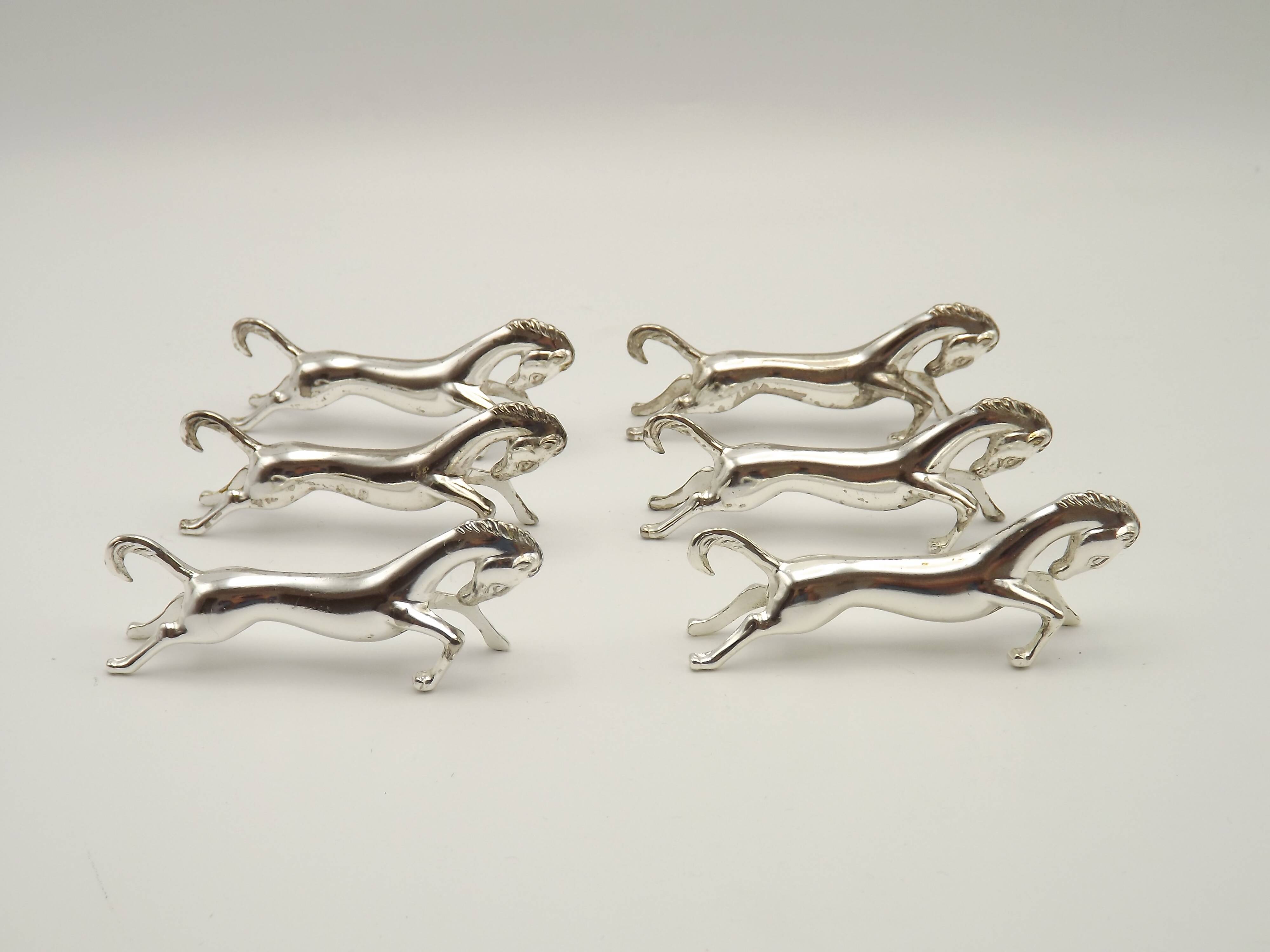 Set of Six French Vintage Silver Metal Stylized Horse Shaped Cutlery Rests 4775