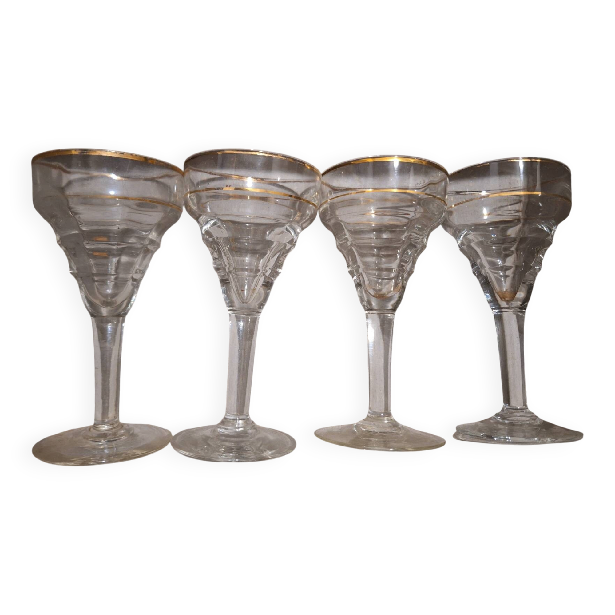 Set of 4 vintage bistro glasses with gold rim, year 19