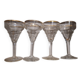 Lot de 4 verres vintage anciens de bistrot avec liseret doré, année 19
