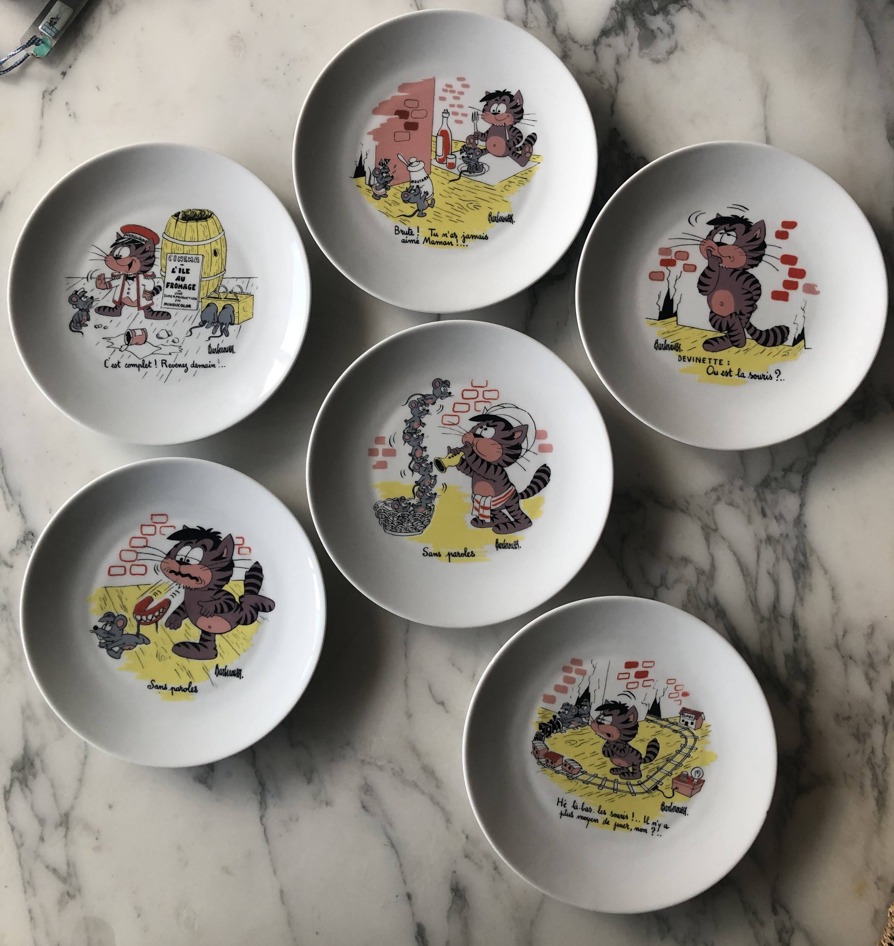 6 Barberousse porcelain plates creation by A.Deshoulieres France