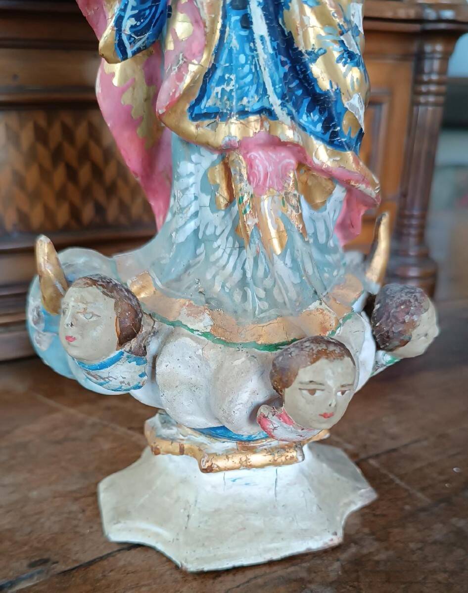 Antique small wooden sculpture, Immaculate Virgin, South America, 19th century