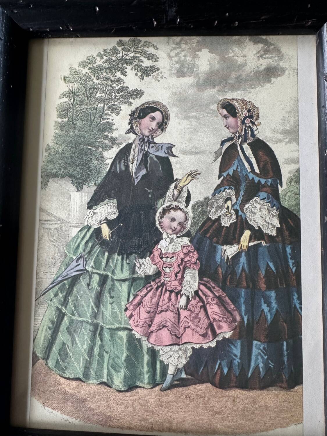 Old illustration in old black and gold frame
