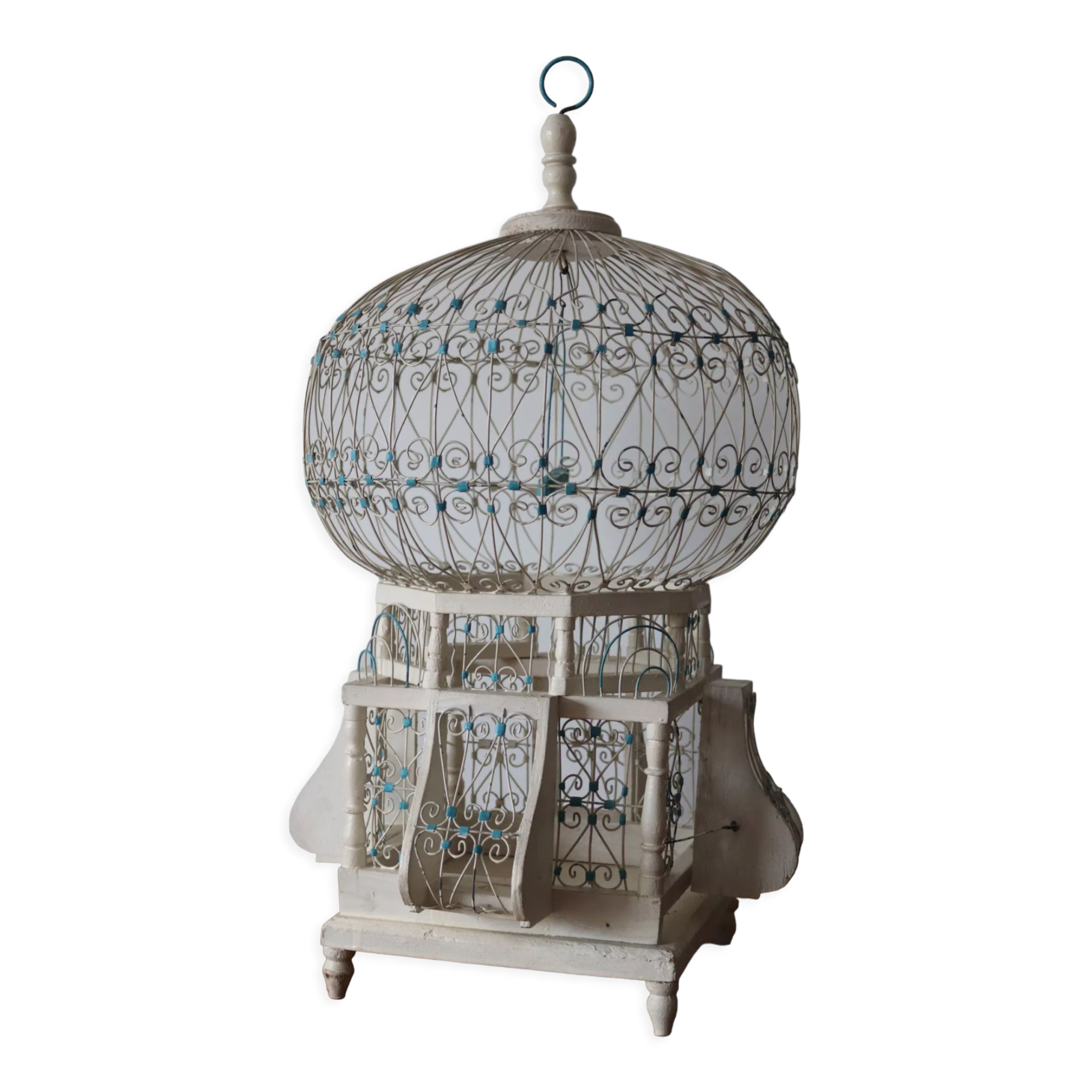 Vintage white and blue birdcage