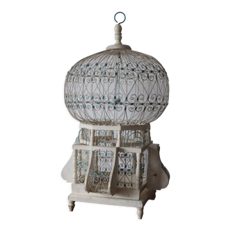 Vintage white and blue birdcage