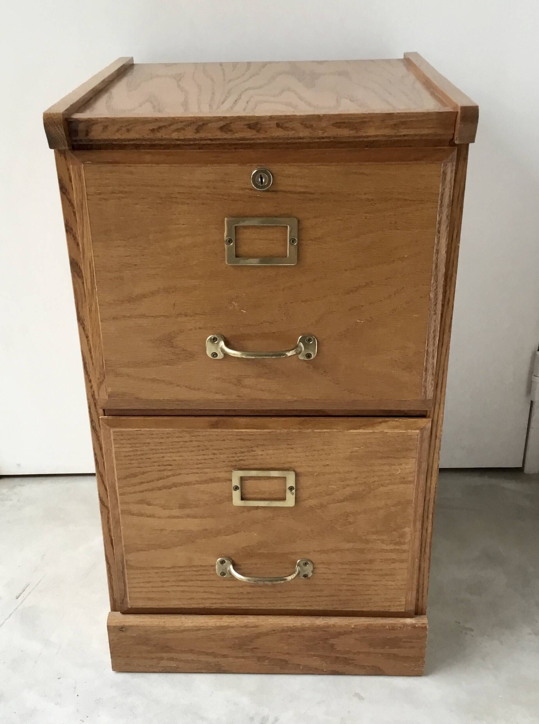 Wooden filing cabinet with 2 drawers - vintage trade furniture 1950