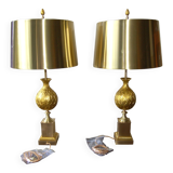 Paire de lampes Maison Charles modèle Persane abats jour en laiton restaurées