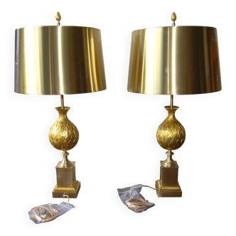 Paire de lampes Maison Charles modèle Persane abats jour en laiton restaurées