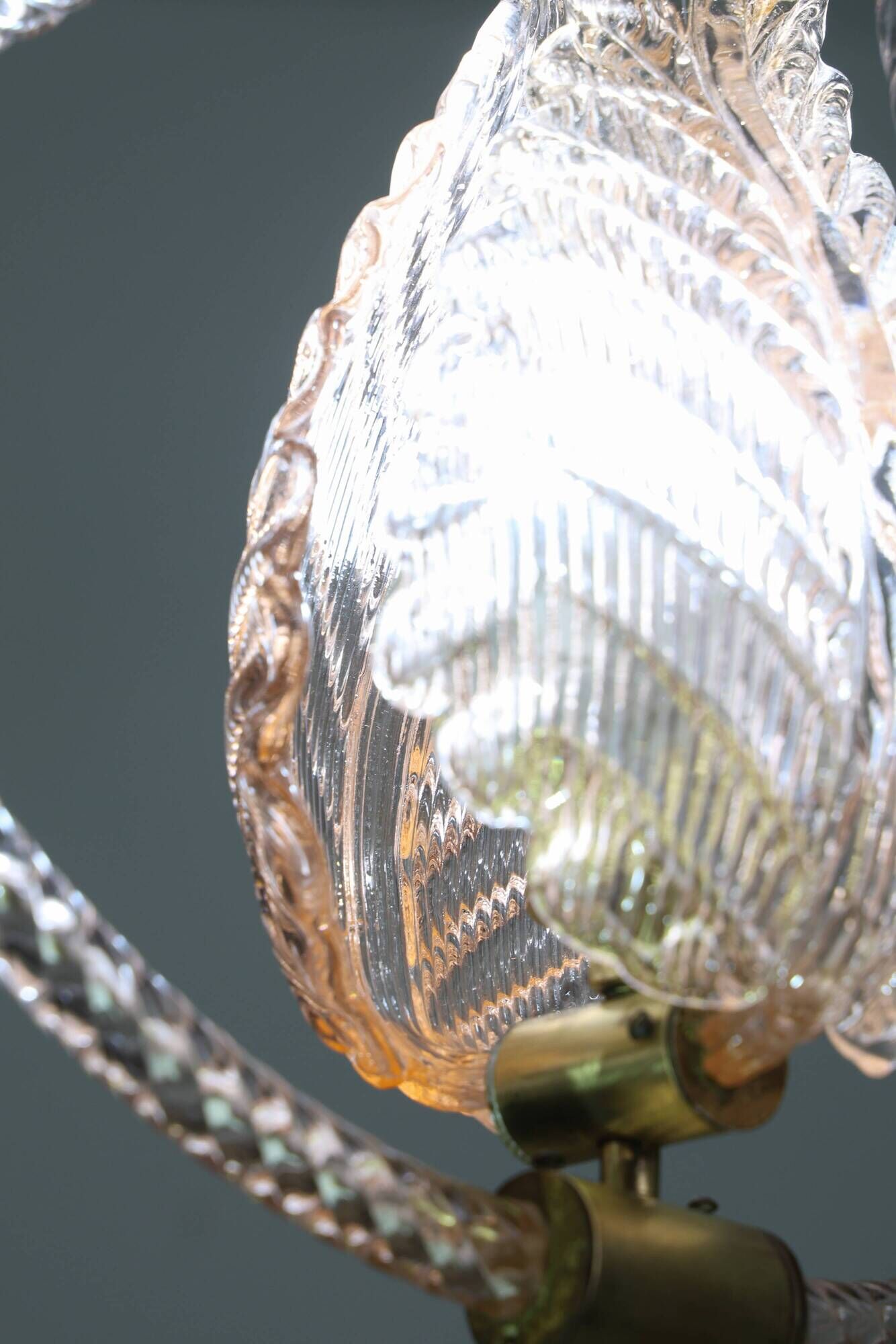 Midcentury Pink Leaf Murano Glass Chandelier by Barovier e Toso, 1950s