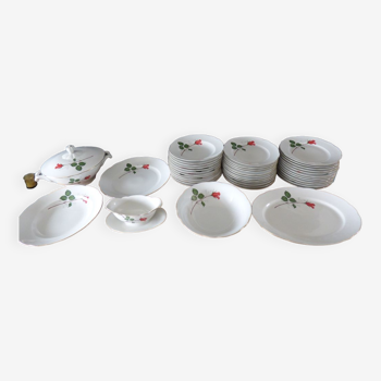 Service  42 pieces de vaisselles usine de porcelaine CISLAGO motif rose avec un liseré doré