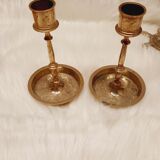 Pair chiseled brass candlesticks
